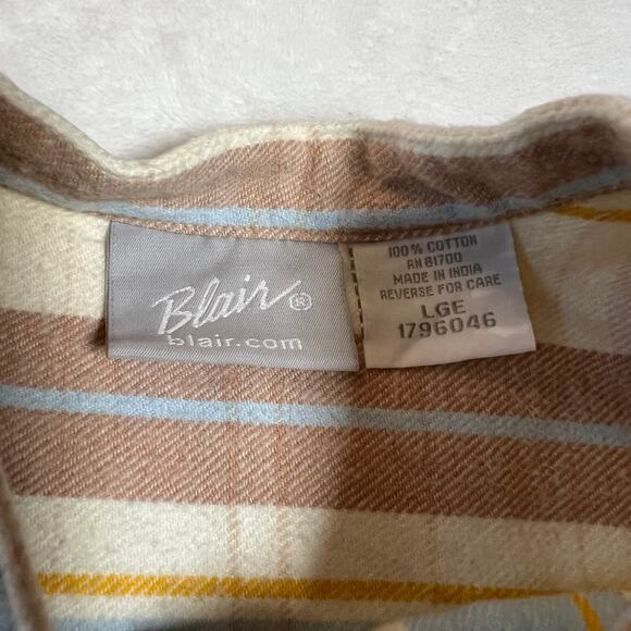 Vintage Blair 100% Cotton Flannel Plaid Button Up Shirt Size Large Coastal Boho - Picture 4 of 8